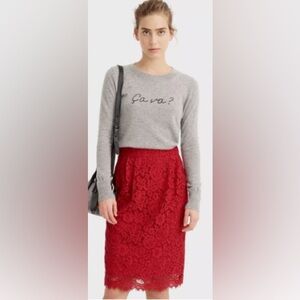 J. Crew Vibrant Red Lace Pencil Skirt size 10